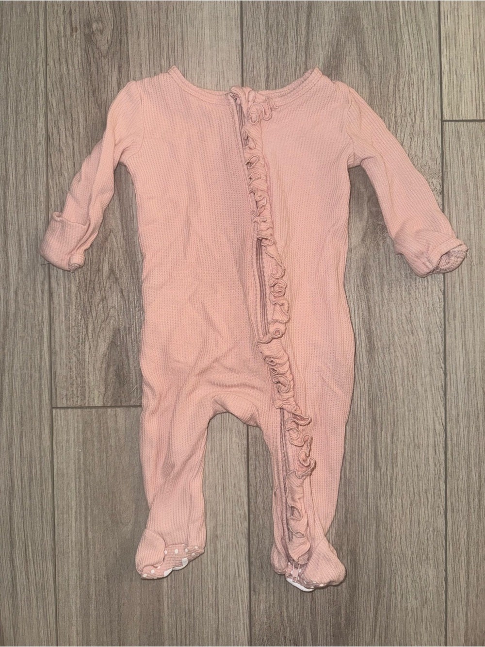 CADEN LANE Pink Ruffle Front Baby One-Piece Footed Romper